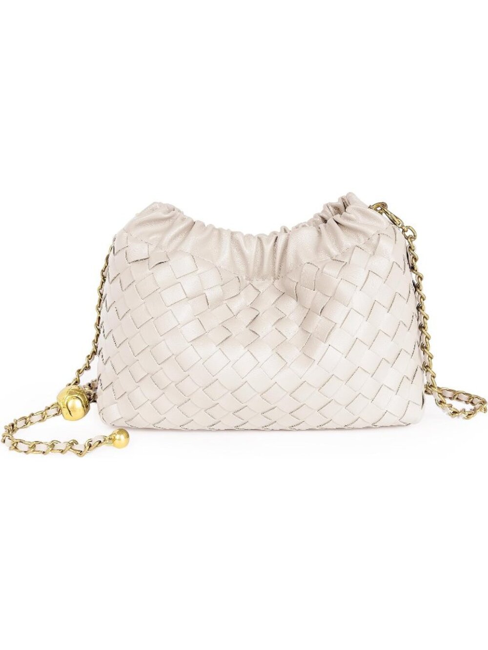 Women Soft Peach Gold Woven Dumpling Clutch Purse Trendy Shoulder Crossbody Bag